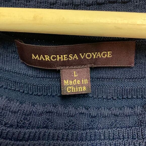 Marchesa Voyage Navy Blue Sleeveless Stitch Knit Sheath Below Knee Dress Size L - Picture 7 of 16